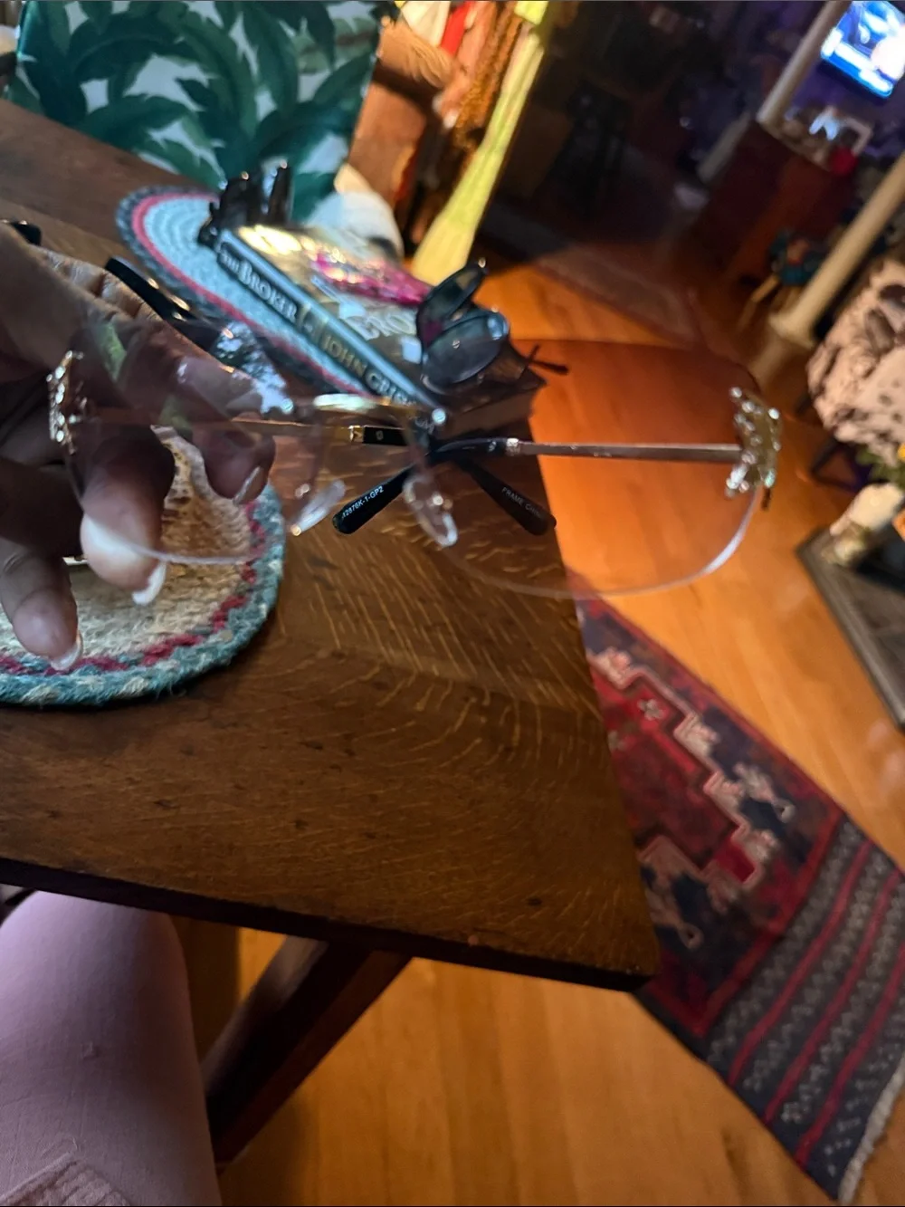 Rimless Clear Lens Sunglasses with Gold Accents